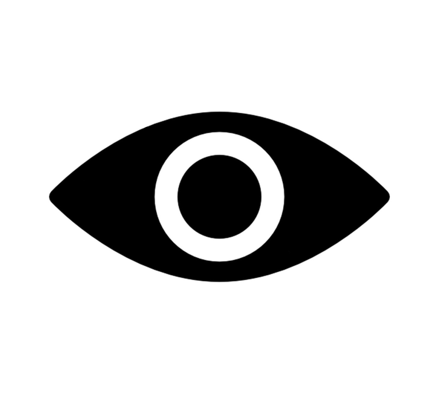 A black stylized eye on a white background